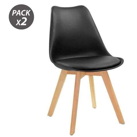 muvip design d200 pack de 2 sillas multifuncionales asiento acolchado patas de madera uso en interior ideal para sala de espera, comedor, cocina etc... color negro