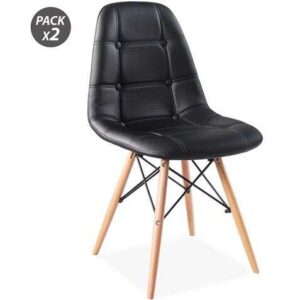 muvip design d300 pack de 2 sillas multifuncionales patas de madera uso en interior ideal para sala de espera, comedor, cocina etc... color negro