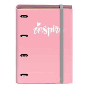 dohe serie pastel carpeta de 4 anillas formato a4 con recambio de 100 hojas 4 separadores de colores cierre con goma elastica anillas de 35mm color rosa pastel