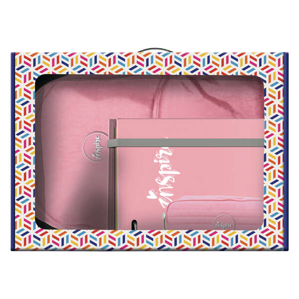dohe serie pastel pack de mochila mediana + portatodo doble + carpeta de 4 anillas formato a4 con recambio de 100 hojas color rosa pastel