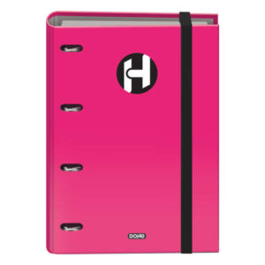 dohe serie icon carpeta de 4 anillas formato a4 con recambio de 100 hojas de 90 gr y 4 taladros cierre con goma elastica anillas de 35mm color rosa fucsia