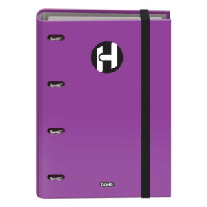 dohe serie icon carpeta de 4 anillas formato a4 con recambio de 100 hojas de 90 gr y 4 taladros cierre con goma elastica anillas de 35mm color morado