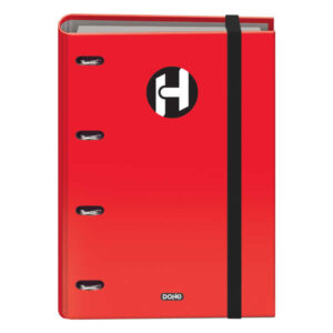 dohe serie icon carpeta de 4 anillas formato a4 con recambio de 100 hojas de 90 gr y 4 taladros cierre con goma elastica anillas de 35mm color rojo