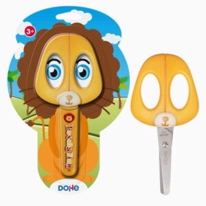 dohe tijera escolar para niños acero inoxidable puntas redondeadas funda para las hojas diseño leon