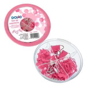 dohe combo ovni pack de accesorios de escritorio 12 pinzas de 15mm, 5 pinzas de 19mm, 50 clips de 28mm y 30 push pins de 22mm color rosa