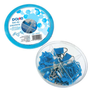 dohe combo ovni pack de accesorios de escritorio 12 pinzas de 15mm, 5 pinzas de 19mm, 50 clips de 28mm y 30 push pins de 22mm color azul