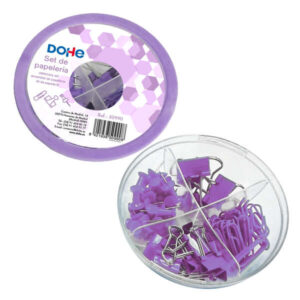 dohe combo ovni pack de accesorios de escritorio 12 pinzas de 15mm, 5 pinzas de 19mm, 50 clips de 28mm y 30 push pins de 22mm color morado