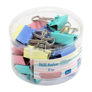 dohe bote de 24 pinzas metalicas de 32mm colores pastel surtidos