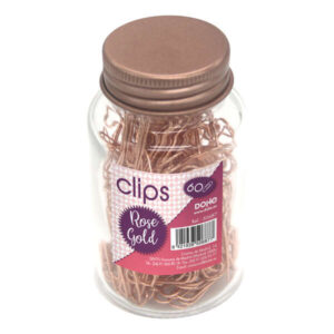 dohe bote de cristal con 60 clips metalicos de 50mm color oro rosa