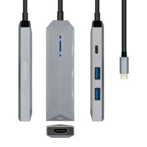 aisens usb c dock 4 en 1 usb c a 1xhdmi 2xusb 1xpd 15cm color gris