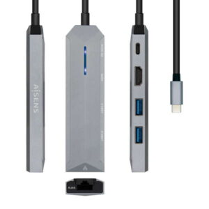 aisens usb c dock 5 en 1 usb c a 1xhdmi 1xrj45 2xusb 1xpd 15cm color gris