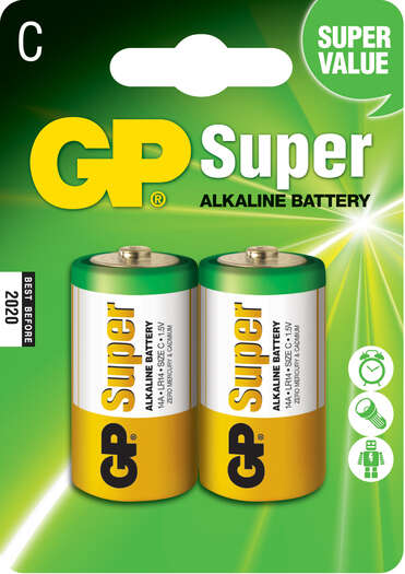 gp pack de 2 pilas super alcalinas lr14 c 1.5v