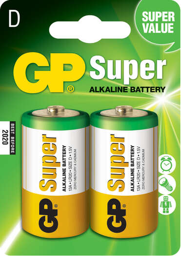 gp pack de 2 pilas super alcalinas lr20 d 1.5v