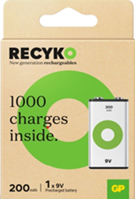 gp recyko pila recargable 200mah 9v precargada ciclo de vida: hasta 1000 veces