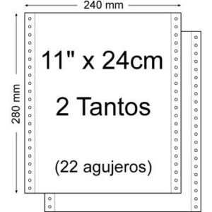papel continuo 11" x 240mm juego de 2 tantos envase de 1.500 unidades color blanco