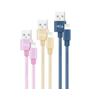 nanocable pack de 3 cables mallados usb a macho a lightning macho longitud 1m colores rosa, dorado y azul