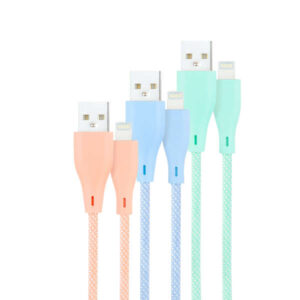 nanocable pack de 3 cables mallados usb a macho a lightning macho longitud 1m colores pastel rosa, verde y azul