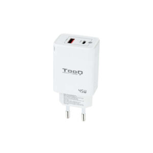 tooq cargador de pared gan usb c/pd + usb a/qc 45w color blanco