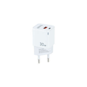 tooq cargador de pared gan usb c/pd + usb a/qc 30w color blanco