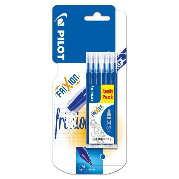pilot pack de 6 recambios para frixion ball y frixion clicker punta de bola redonda 0.7mm trazo 0.4mm color azul
