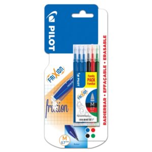 pilot pack de 6 recambios para frixion ball y frixion clicker punta de bola redonda 0.7mm trazo 0.4mm colores: 3x azul, 1x negro, 1x rojo y 1x verde