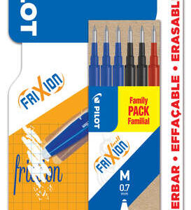 pilot pack de 6 recambios para frixion ball y frixion clicker punta de bola redonda 0.7mm trazo 0.4mm colores: 3x azul, 2x negro y 1x rojo