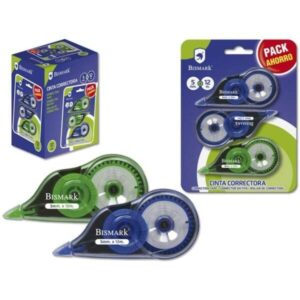 bismark pack de 3 cintas correctoras 5mm x 12m cuerpo transparente forma ergonomica