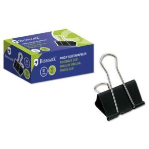 bismark pack de 12 pinzas sujetapapeles metalicas de 51mm pala abatible color negro