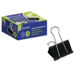 bismark pack de 12 pinzas sujetapapeles metalicas de 41mm pala abatible color negro