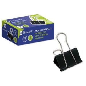 bismark pack de 12 pinzas sujetapapeles metalicas de 25mm pala abatible color negro