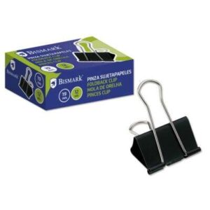 bismark pack de 12 pinzas sujetapapeles metalicas de 19mm pala abatible color negro