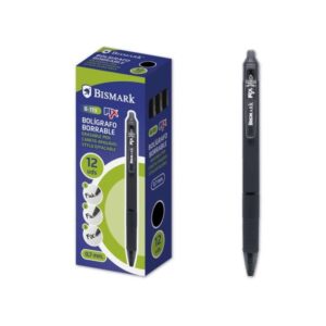 bismark fix boligrafo retractil borrable punta fina 0.7mm con clip color negro