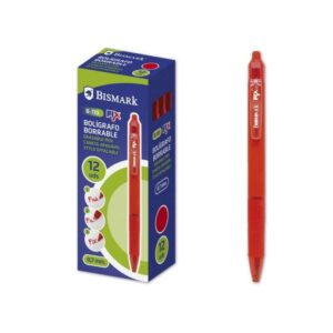 bismark fix boligrafo retractil borrable punta fina 0.7mm con clip color rojo