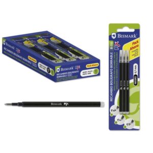 bismark fix pack de 3 recambios para boligrafo borrable punta fina 0.7mm color negro