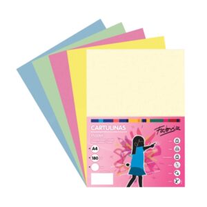 fabrisa pack de 50 cartulinas 180 g/m² tamaño a4 colores pastel surtidos