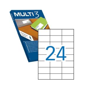 multi3 pack de 2.400 etiquetas blancas cantos rectos tamaño 70x37mm con adhesivo permanente para multiples usos