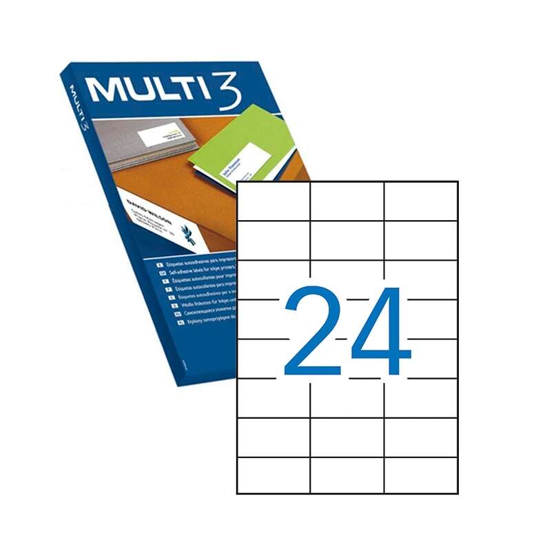 multi3 pack de 2.400 etiquetas blancas cantos rectos tamaño 70x37mm con adhesivo permanente para multiples usos