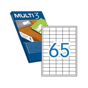 multi3 pack de 6.500 etiquetas blancas cantos rectos tamaño 38.0x21.2mm con adhesivo permanente para multiples usos