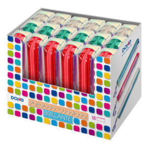 dohe expositor con 18 portatodos simples cuadrados realizado en material translucido reflectante colores surtidos