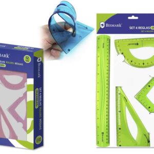 bismark pack de 4 reglas flexibles regla recta transportador escuadra cartabon colores surtidos