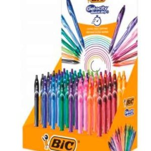 bic gel ocity quick dry expositor de 48 boligrafos retractiles grip de goma punta media de 0.7mm secado ultra rapido no mancha el papel colores surtidos