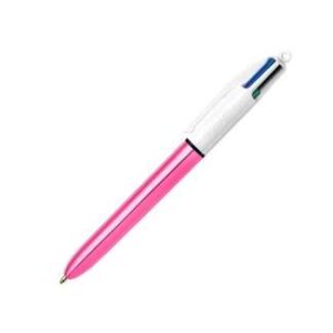 bic 4 colours shine boligrafo de bola retractil punta de 1mm trazo de 0.4mm tinta con base de aceite cuerpo rosa metalizado/blanco 4 colores