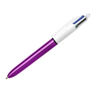 bic 4 colours shine boligrafo de bola retractil punta de 1mm trazo de 0.4mm tinta con base de aceite cuerpo morado metalizado/blanco 4 colores