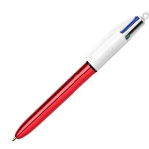 bic 4 colours shine boligrafo de bola retractil punta de 1mm trazo de 0.4mm tinta con base de aceite cuerpo rojo metalizado/blanco 4 colores