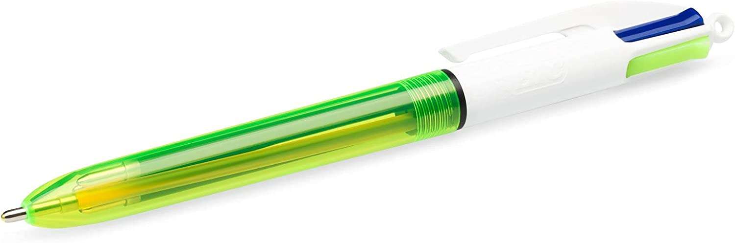 bic 4 colours fluo boligrafo de bola retractil punta media de 1.0mm tinta con base de aceite tinta de colores: negro, azul, rojo y amarillo fluorescente