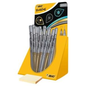 bic marking metallic expositor de 24 rotuladores permanentes punta 1.8mm trazo 0.8mm color oro y plata