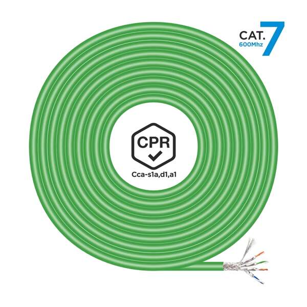 aisens bobina de cable de red rj45 lszh cpr cca cat.7 600 mhz s/ftp awg23 500m color verde