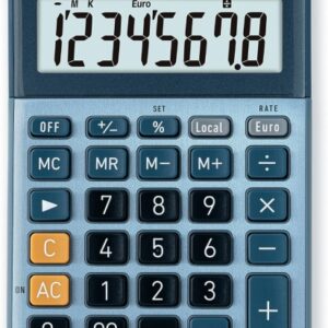 casio ms80e calculadora de escritorio 8 digitos tecla doble cero simbolos de comando de funcion calculo avanzado de porcentaje alimentacion solar y pilas color azul