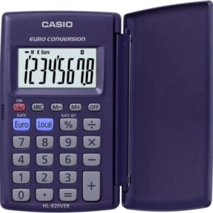 casio hl820ver calculadora con tapa funcion conversor de euros pantalla lcd de 8 digitos color azul