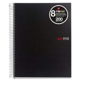 miquel rius notebook8 cuaderno de espiral formato a4 200 hojas de 70 gr microperforadas con 4 taladros cubiertas de polipropileno cuadricula 5x5 color negro